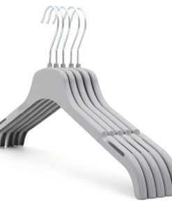 Group photo of 5 grey plastic clothes hangers