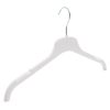 Angled picture of white plastic clothes hanger with notches