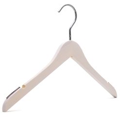 White wash wooden hanger with rubber non-slip shoulder grips