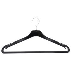 Adult Plastic Suit Hanger, 42cm, Black, with notches, underhooks and trouser bar.