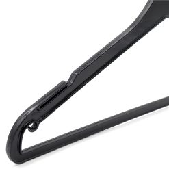 Adult Plastic Suit Hanger, 42cm, Black. Close-up image showing notches, underhooks and non-slip grip.