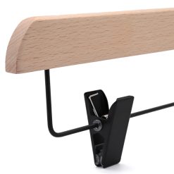 Beechwood Clip Hanger, Closeup of black bar and clip.