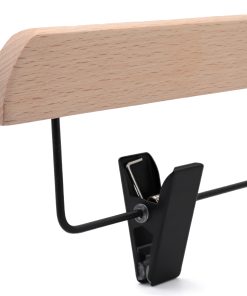 Beechwood Clip Hanger, Closeup of black bar and clip.